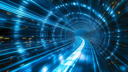 Futuristic neon tunnel with glowing lights and infinite perspective. Luminous Infinite Corridor. Illustration