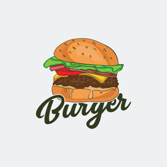 Burger hand drawing Illustration. Burger Logo, Burger Vector Image 