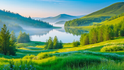 Fototapeta premium stunning national natural park Burabay Kazakhstan, summer day