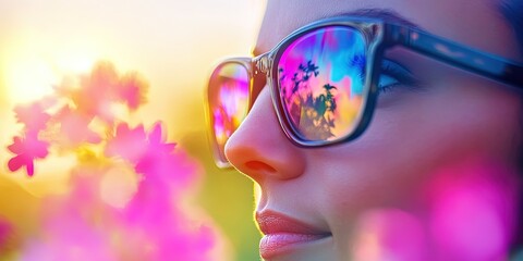 woman wearing glasses with digital overlay in nature