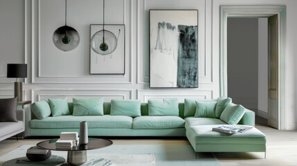 mint green living room