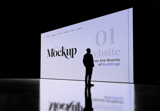 Auditorium Screen Mockup with Standing Man Silhouette
