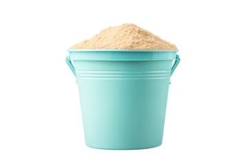 Light blue bucket filled with fine sand mixture