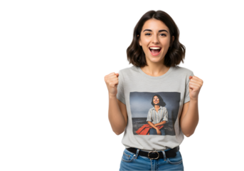 Surprised woman png, goal achieved expression cant believe. Impressed lady trying to get attention. Concept of sales, profitable offer. Excited romantic girl on transparent background