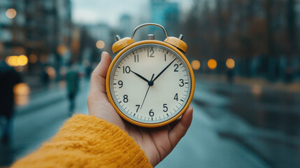 Hand holds clock symbolizing the importance of time management and efficiency