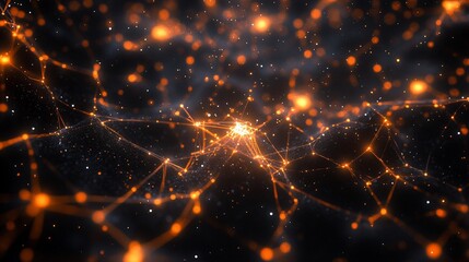 Abstract orange glowing network connections.