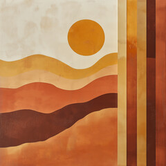 Abstract Landscape Painting in Earthy Tones: A Minimalist Desert Scene with Layered Colors