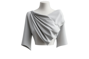 Gray draped blouse on mannequin