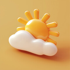 Obraz premium Charming 3D Sun and Cloud Icon Design: A Whimsical Weather Illustration
