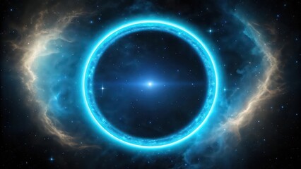 Naklejka premium Celestial Nebula in Midnight Cosmos with Ethereal Starlight and Vivid Galactic Rings Wallpaper Background