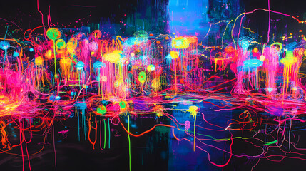 Dynamic Neon Dreamscape: Embracing the Vivid Symphonies of Light and Color