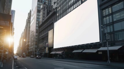 Big white sheet board frame on the wall of black building on road side