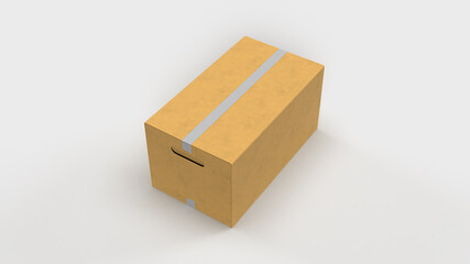 closed paper box with ribbon on white backdrop, right side view