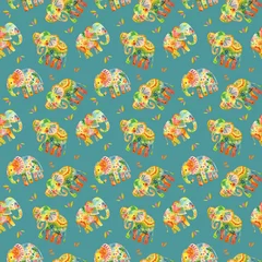 Watercolor seamless elephants pattern background