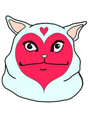 Ilustración de gato serio con rostro de corazon, png, imagen sin fondo y completa 