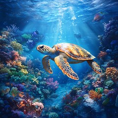 Obraz premium Bright coral reefs teeming with tropical fish life image