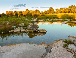 Cherokee Creek Flowing Through Limestone Rocks Near Bend, Texas, USA