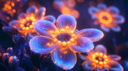 Glowing fractal flower mandala art. Mystical Neon Fractals. Illustration