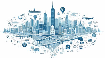 Obraz premium Futuristic smart city showcasing innovative IoT advancements and interconnected technology networks.