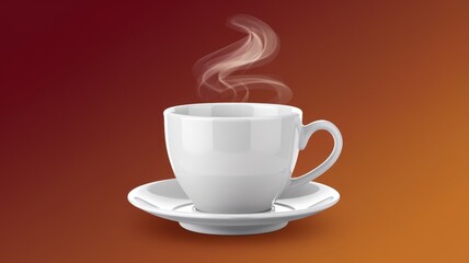 Fototapeta premium Steaming cup of coffee on a saucer against a warm gradient background