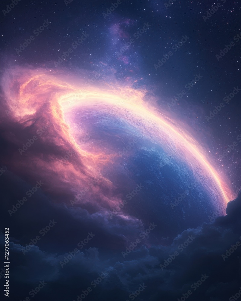 Poster cosmic event planet and telescope fusion deep space digital art nebulous environment celestial viewp