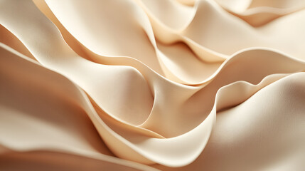 Fototapeta premium Beige undulating fabric forming a soft, abstract, three-dimensional landscape. Gentle waves of texture.