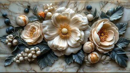 Sculptural floral relief