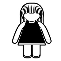 Fototapeta premium Vector illustration of a cute girl character with black hair and a dress