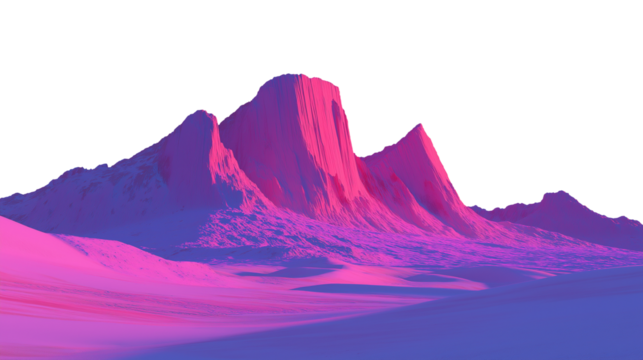 Surreal Alien Desert with Glowing Pink and Purple Mountains, Futuristic Sci-Fi Landscape, Dreamlike and Otherworldly Aesthetic, Cyberpunk-Inspired Cosmic Terrain, Cutout