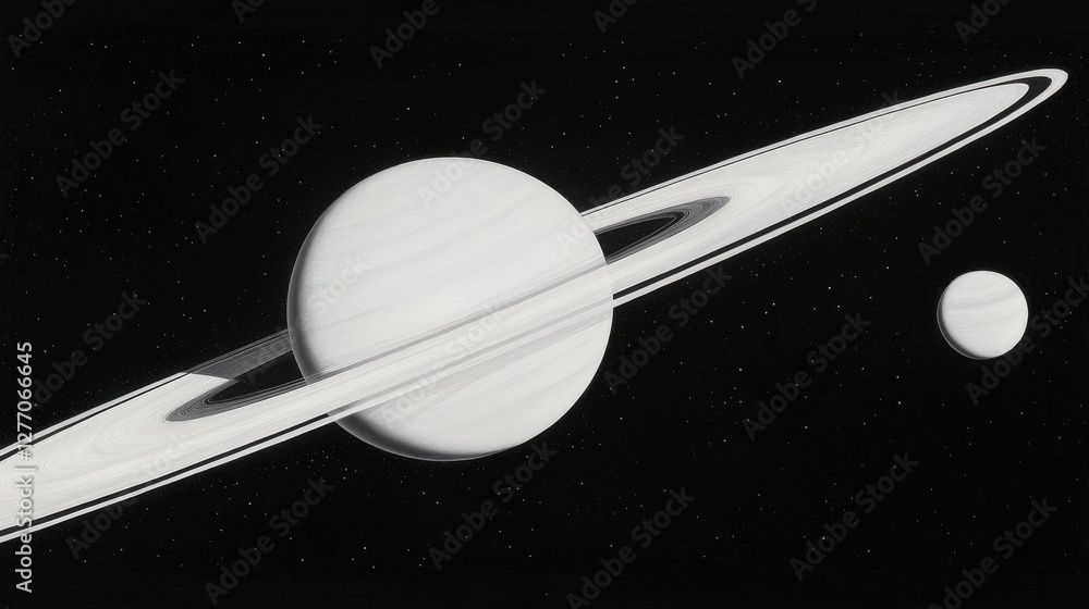 Poster exploring saturn's rings icy particles and intricate patterns in space