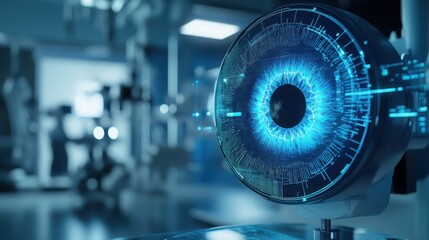 Advanced optical technology in ophthalmology research laboratory showcasing AI applications