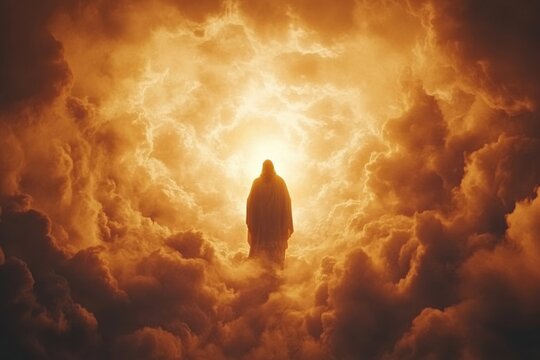 Ascension: A Solitary Figure Amidst Fiery Clouds