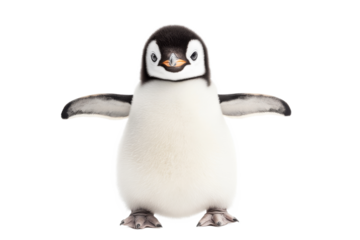 Cute baby penguin stands with flippers extended