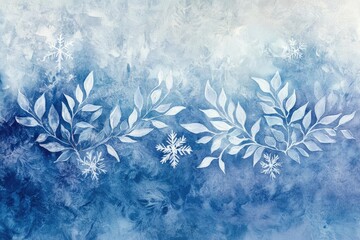 Ethereal Winter Watercolor Abstract with Crystalline Patterns and Delicate Frost Textures