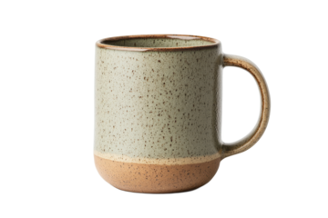 Ceramic cup with speckled green and brown design