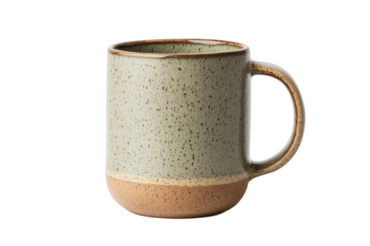 Ceramic cup with speckled green and brown design