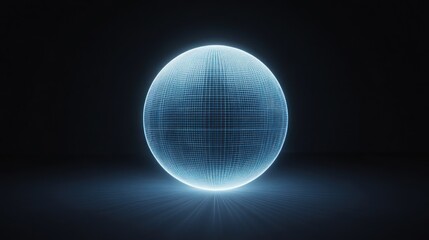 Obraz premium Glowing blue sphere with grid pattern on dark background.