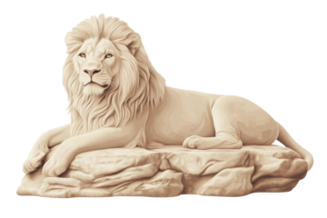 Realistic sculpture of a lion resting on a rock
