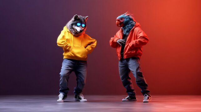 pop art wolf parrot moonwalk LED sneakers retro dance floor