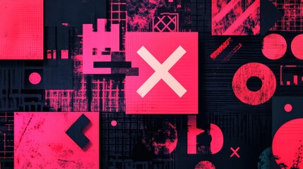 Obraz premium Abstract geometric art with pink and black textures and patterns