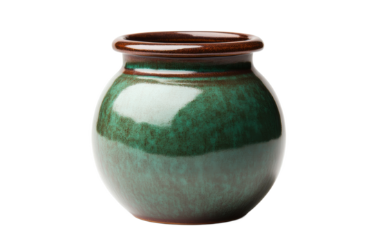 Green ceramic pot on white background