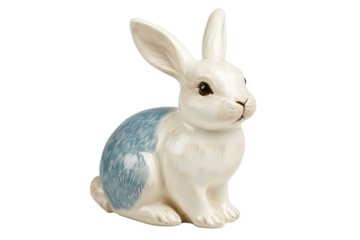 Decorative ceramic rabbit with blue accents