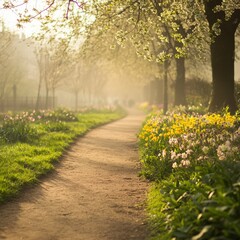 Naklejka premium Springtime Park Pathway