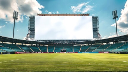 White blank billboard in empty cricket stadium