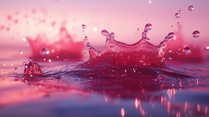 Pink Splashing Water Sunset Ocean