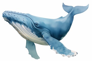 Fototapeta premium Watercolor blue whale illustration isolated on white background. Hand-painted realistic underwater animal art.