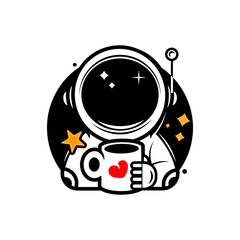 Cute Astronaut Flying On Coffee Space Cartoon Vector Icon Illustration. Science Drink Icon Concept Isolated Premium Vector. Flat Cartoon Style