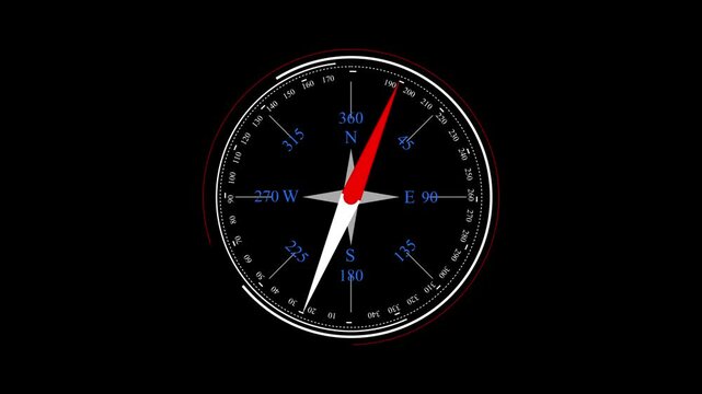 compass icon concept loop animation with black background. Rotating compass icon animation with technology background.