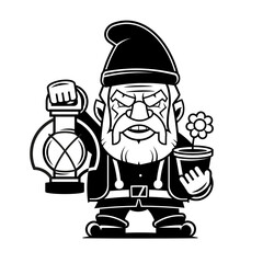 gnome vector art illustration silhouette logo design black and white