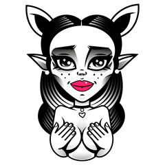 Fairy girl with mandala flowers for coloring book, print on product, laser engraving and so on. Vector illustration